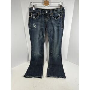 MEK Denim Oaxaca Boot Cut Jeans Womens 28x34 Dark Wash Distressed Stretch